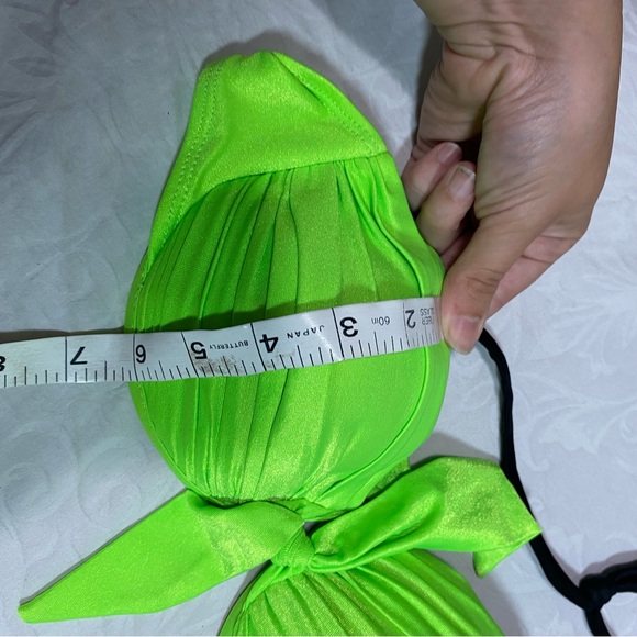 Vintage 80’s Bikini Top Highlighter Green Neon Halter Scrunch Twist Tie - Picture 6 of 13